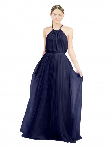 Halter Neck Tulle Sleeveless Navy Blue Semi Formal Evening Dress / Bridesmaid Dress Edinburgh