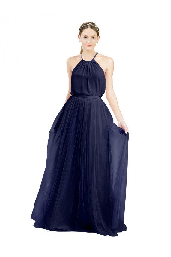 Halter Neck Tulle Sleeveless Navy Blue Semi Formal Evening Dress / Bridesmaid Dress Edinburgh