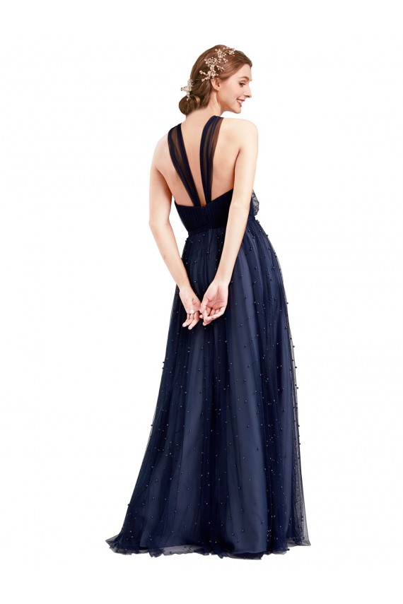 Halter Neck Tulle Sleeveless Navy Blue Bridesmaid Dress / Evening Dress Edinburgh