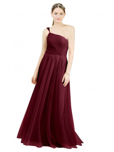 One Shoulder Tulle Sleeveless Burgundy Semi Formal Evening Dress / Bridesmaid Dress Edinburgh