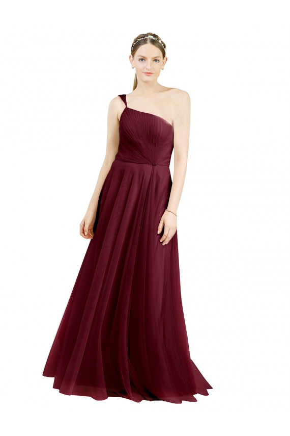 One Shoulder Tulle Sleeveless Burgundy Semi Formal Evening Dress / Bridesmaid Dress Edinburgh