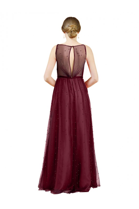 Boat Neck Tulle Sleeveless Keyhole Back Burgundy Semi Formal Evening Dress / Bridesmaid Dress Edinburgh