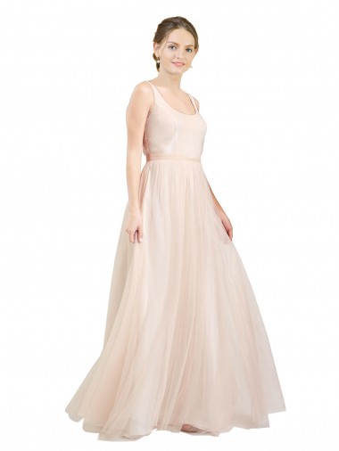 Scoop Neck Tulle Sleeveless Open Back Pink Semi Formal Evening Dress / Bridesmaid Dress Edinburgh
