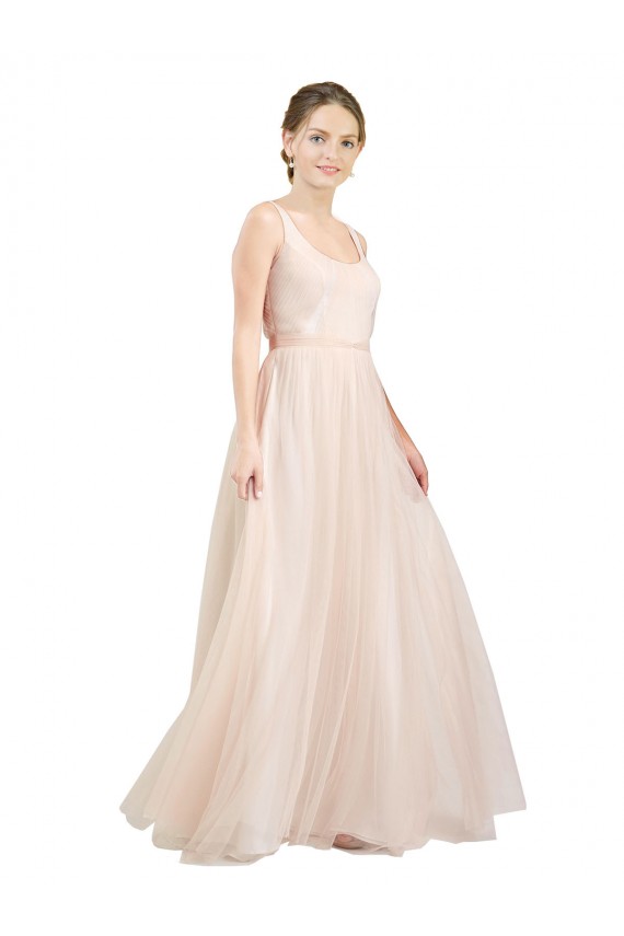 Scoop Neck Tulle Sleeveless Open Back Pink Semi Formal Evening Dress / Bridesmaid Dress Edinburgh