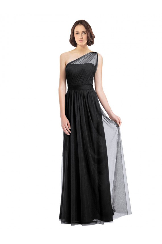One Shoulder Tulle Sleeveless Black Bridesmaid Dress Edinburgh