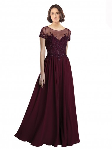 Jewel Neck Tulle & Soft Chiffon Cap Sleeves Burgundy Gold Bridesmaid Dress Edinburgh