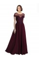 Jewel Neck Tulle & Soft Chiffon Cap Sleeves Burgundy Gold Bridesmaid Dress Edinburgh