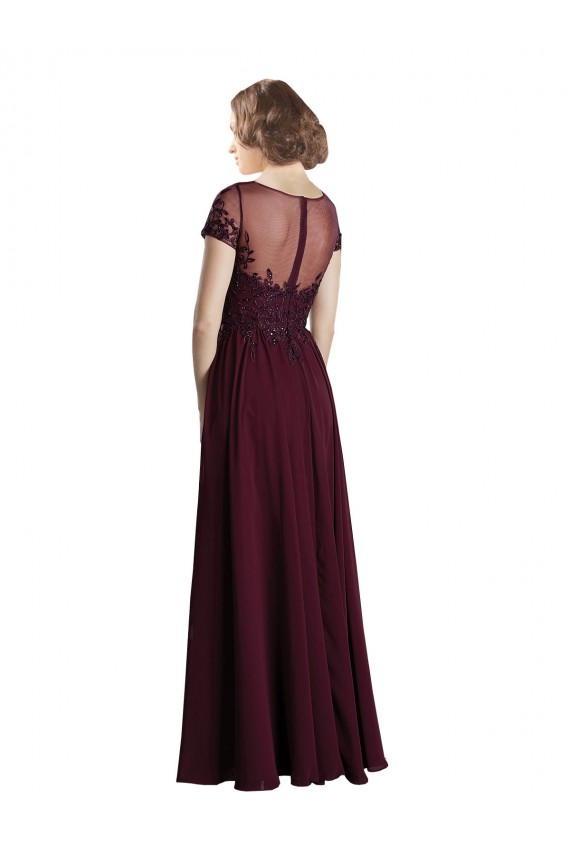 Jewel Neck Tulle & Soft Chiffon Cap Sleeves Burgundy Gold Bridesmaid Dress Edinburgh