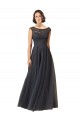 Bateau Neck Tulle & Lace Cap Sleeves Slate Grey Bridesmaid Dress Edinburgh