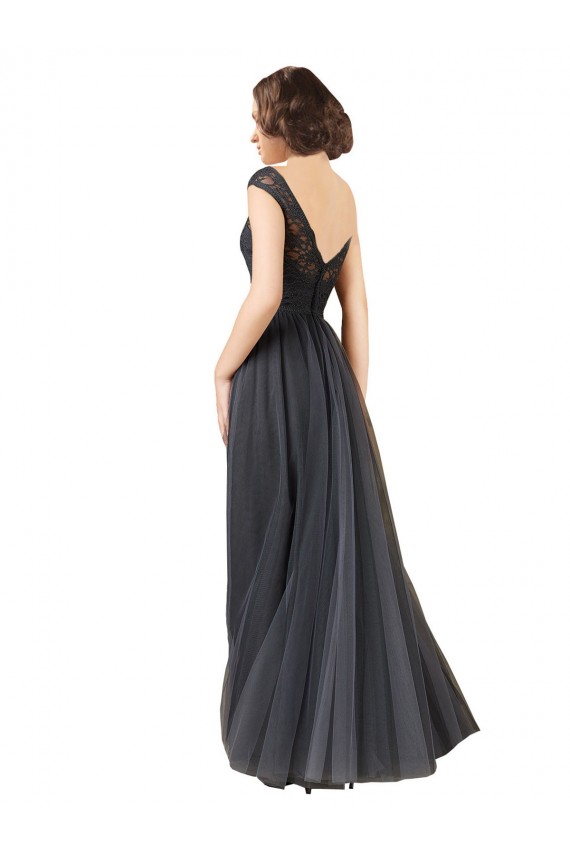 Bateau Neck Tulle & Lace Cap Sleeves Slate Grey Bridesmaid Dress Edinburgh