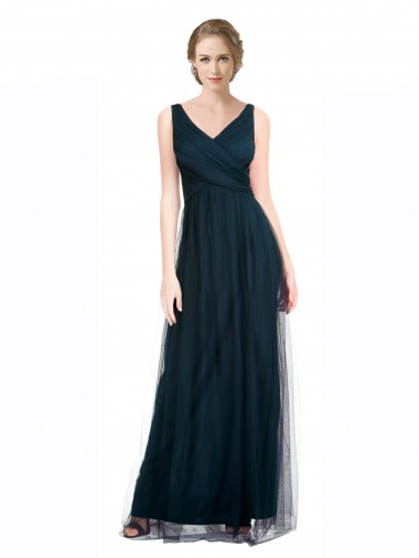V-Neck Tulle Sleeveless Blue Bridesmaid Dress Edinburgh