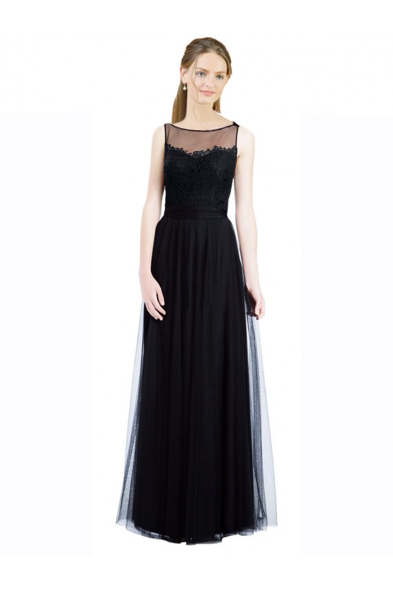 Bateau Neck Tulle & Lace Sleeveless Low Back Black Bridesmaid Dress Edinburgh