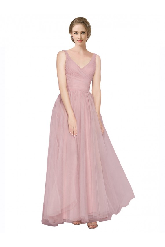 V-Neck Tulle Sleeveless V-Back Pink Bridesmaid Dress Edinburgh