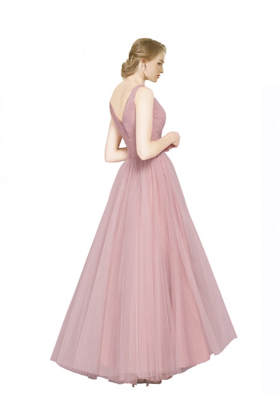 V-Neck Tulle Sleeveless V-Back Pink Bridesmaid Dress Edinburgh
