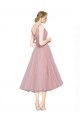 V-Neck Tulle Sleeveless Tea Length Pink Bridesmaid Dress Edinburgh