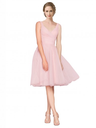 V-Neck Tulle Sleeveless Pink Bridesmaid Gown Edinburgh