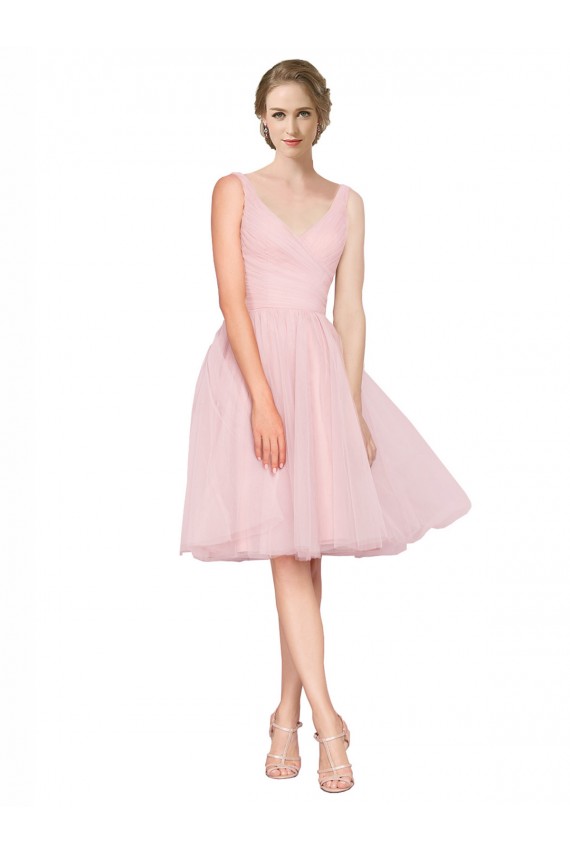V-Neck Tulle Sleeveless Pink Bridesmaid Gown Edinburgh