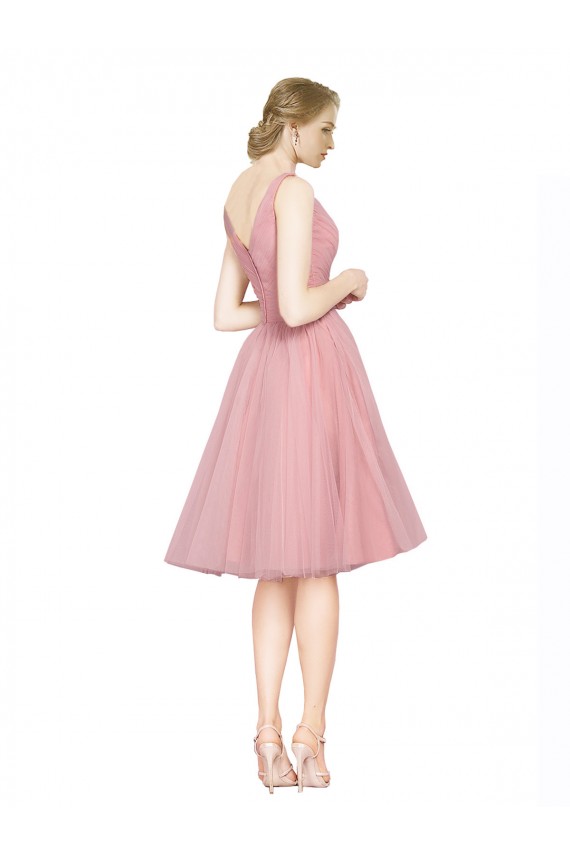 V-Neck Tulle Sleeveless Pink Bridesmaid Gown Edinburgh