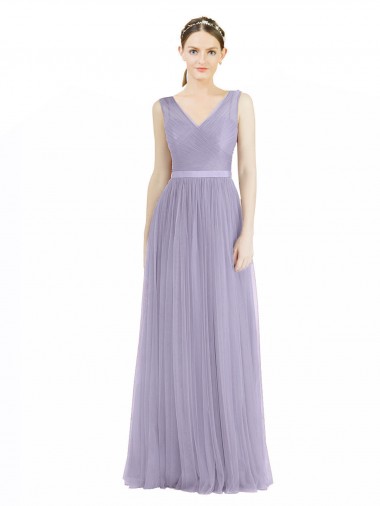 V-Neck Tulle Sleeveless V-Back Lilac Bridesmaid Dress Edinburgh