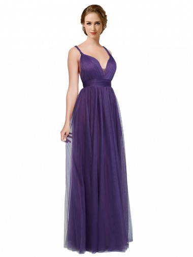 Spaghetti Straps Tulle Sleeveless Open Back Purple Bridesmaid Dress Edinburgh
