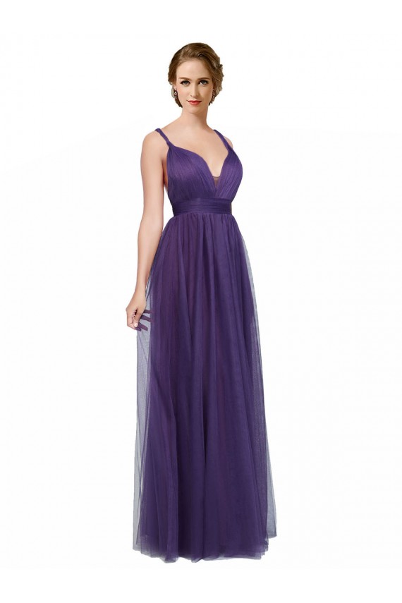 Spaghetti Straps Tulle Sleeveless Open Back Purple Bridesmaid Dress Edinburgh