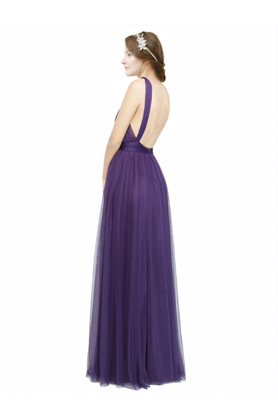 Spaghetti Straps Tulle Sleeveless Open Back Purple Bridesmaid Dress Edinburgh
