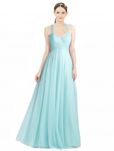 Spaghetti Straps Tulle Sleeveless Open Back Mint Green Bridesmaid Dress Edinburgh