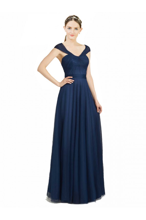 V-Neck Tulle Sleeveless Open Back Dark Navy Bridesmaid Dress Edinburgh