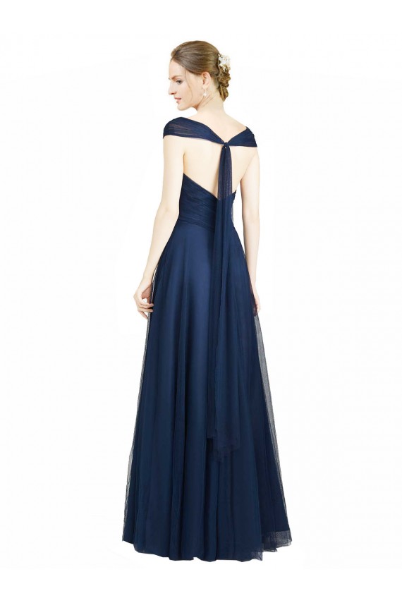 V-Neck Tulle Sleeveless Open Back Dark Navy Bridesmaid Dress Edinburgh