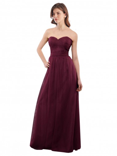 Sweetheart Tulle Sleeveless Low Back Burgundy Bridesmaid Dress Edinburgh
