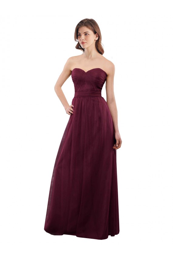 Sweetheart Tulle Sleeveless Low Back Burgundy Bridesmaid Dress Edinburgh
