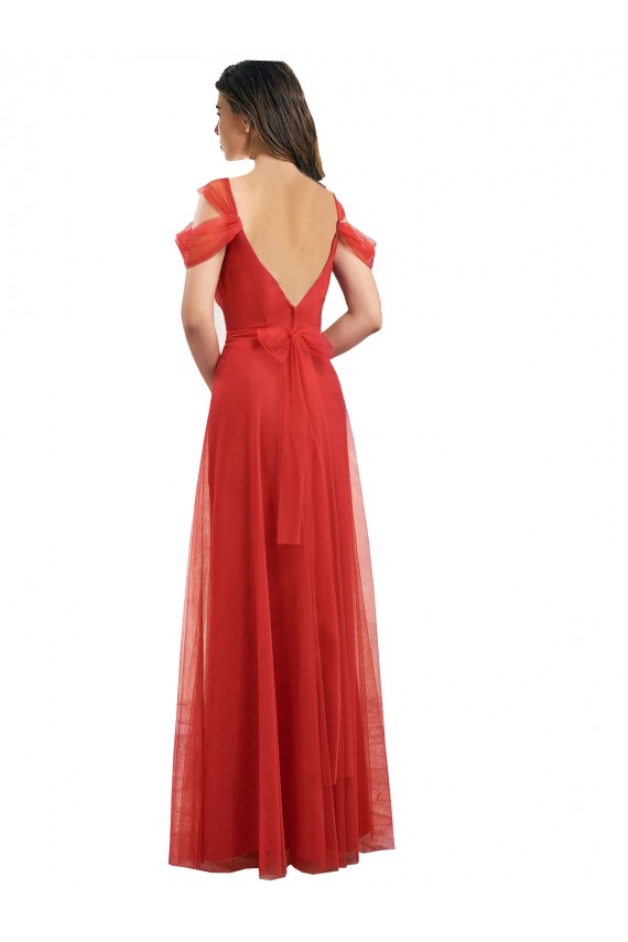 Sweetheart Tulle Cold Shoulder Low Back Red Formal Dress / Bridesmaid Dress Edinburgh