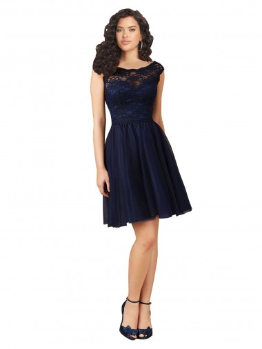 Bateau Neck Tulle & Lace Sleeveless V-Back Dark Navy Bridesmaid Dress Edinburgh