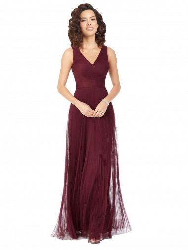 V-Neck Tulle Sleeveless Burgundy Gold Bridesmaid Dress Edinburgh