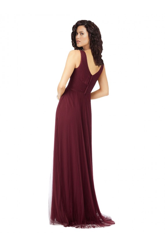 V-Neck Tulle Sleeveless Burgundy Gold Bridesmaid Dress Edinburgh