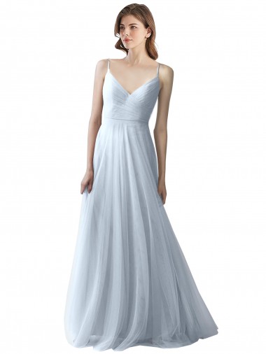Spaghetti Straps Soft Tulle Sleeveless Light Sky Blue Bridesmaid Dress Edinburgh
