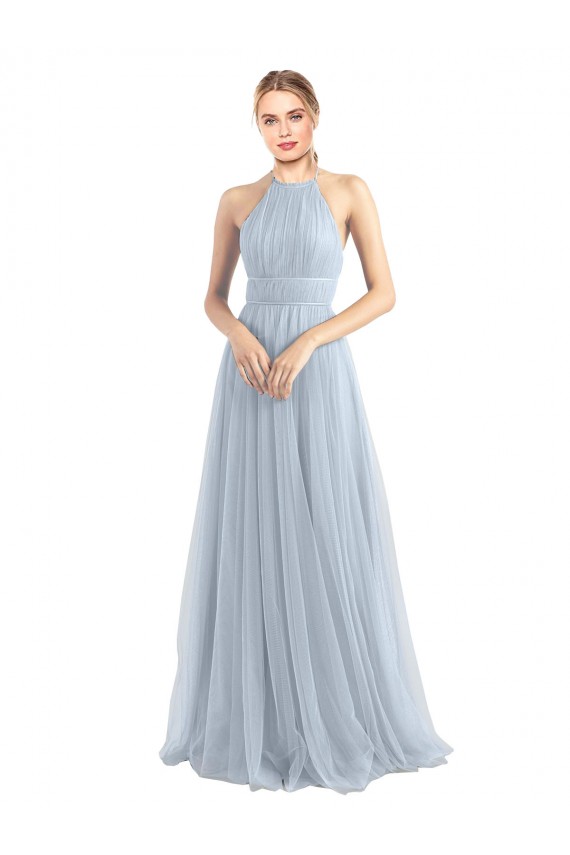 Halter Neck Tulle Sleeveless Criss Cross Back Light Sky Blue Bridesmaid Dress Edinburgh