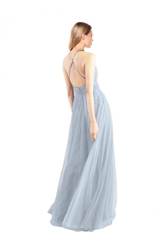 Halter Neck Tulle Sleeveless Criss Cross Back Light Sky Blue Bridesmaid Dress Edinburgh