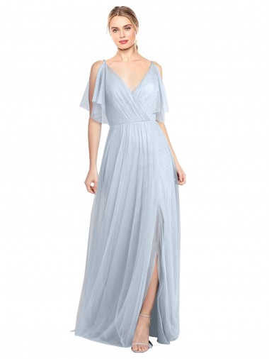 Spaghetti Straps Tulle Flutter Sleeves V-Back Light Sky Blue Bridesmaid Dress / Evening Dress Edinburgh