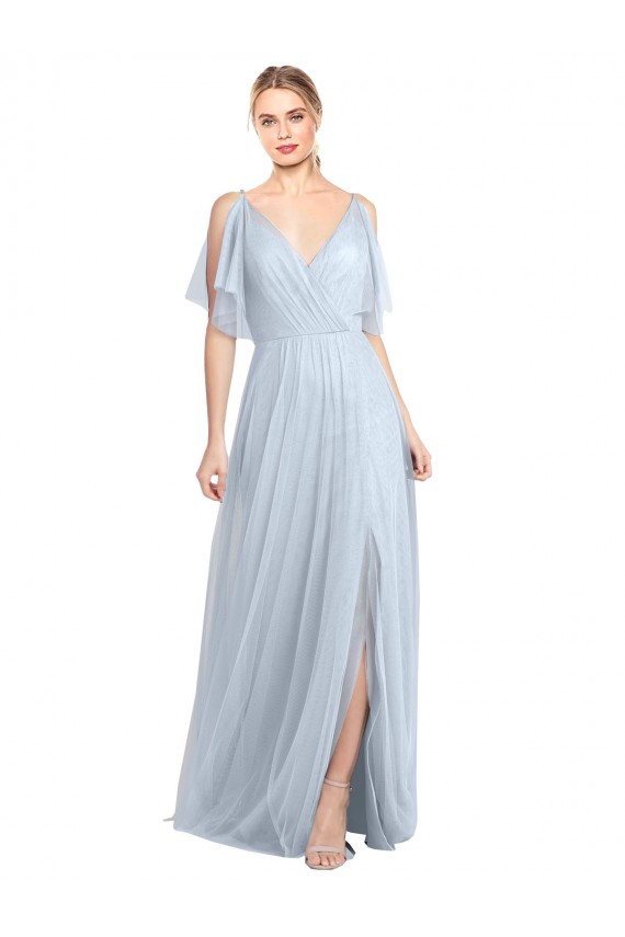 Spaghetti Straps Tulle Flutter Sleeves V-Back Light Sky Blue Bridesmaid Dress / Evening Dress Edinburgh