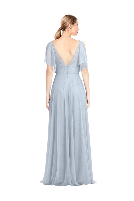 Spaghetti Straps Tulle Flutter Sleeves V-Back Light Sky Blue Bridesmaid Dress / Evening Dress Edinburgh