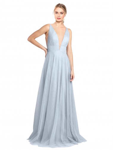 Spaghetti Straps Tulle Sleeveless V-Back Light Sky Blue Bridesmaid Dress Edinburgh