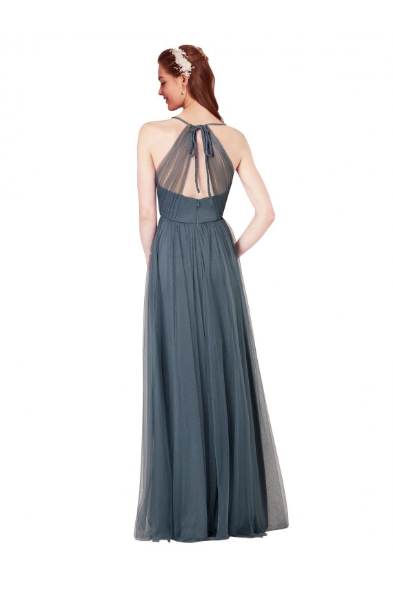 Spaghetti Straps Tulle Sleeveless Keyhole Back Burgundy Bridesmaid Dress Edinburgh