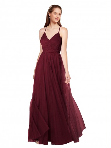 Spaghetti Straps Tulle Sleeveless Keyhole Back Burgundy Bridesmaid Dress Edinburgh