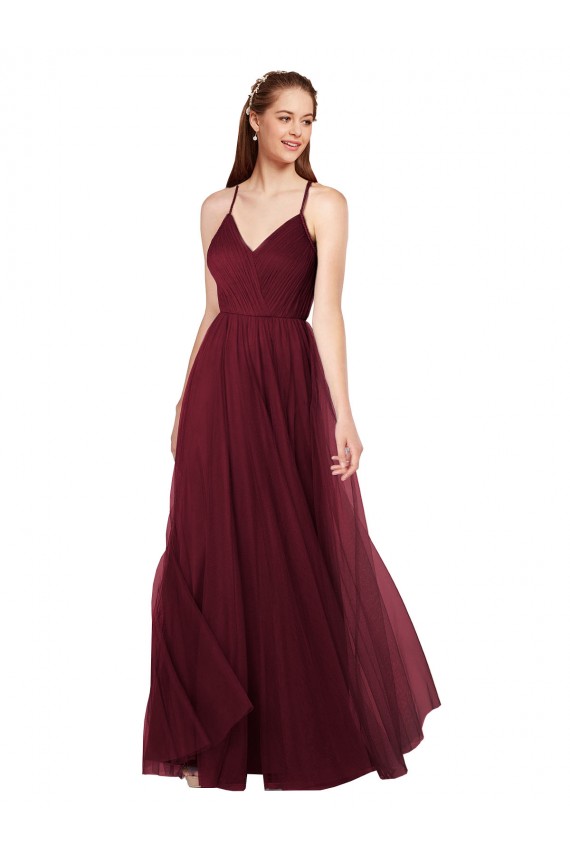 Spaghetti Straps Tulle Sleeveless Keyhole Back Burgundy Bridesmaid Dress Edinburgh