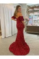 Off the Shoulder Velvet Sequin Short Sleeves Court Train Red Prom Dress / Evening Dress Edinburgh