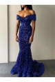 Off the Shoulder Velvet Sequin Sleeveless Royal Blue Prom Dresses Edinburgh
