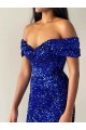 Off the Shoulder Velvet Sequin Sleeveless Royal Blue Prom Dresses Edinburgh