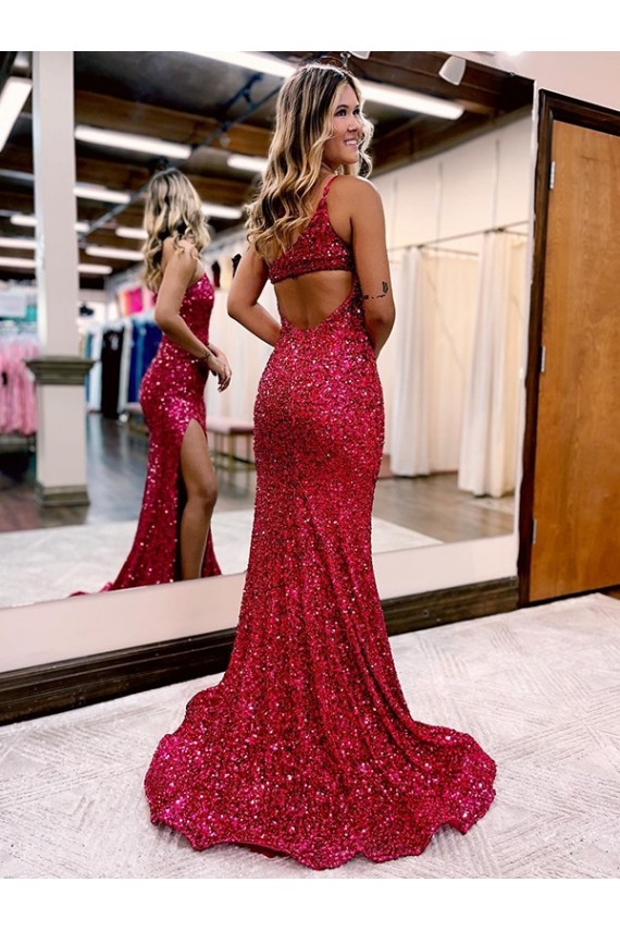 One Shoulder Velvet Sequin Sleeveless Burgundy Evening Dress Edinburgh