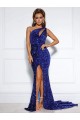 One Shoulder Velvet Sequin Sleeveless Royal Blue Prom Dress / Evening Dress Edinburgh